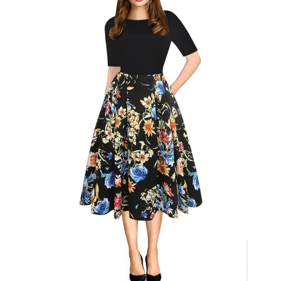 Women's Floral Flared Swing Dress - Picture 4 of 16